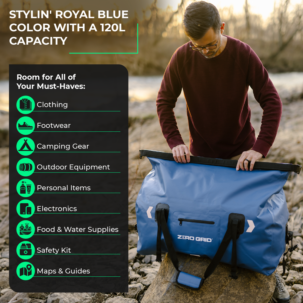 Extra Large Waterproof Duffel Bag - Heavy-Duty Duffle Dry Bag with Welded Seams & Rfid Pockets - Roll Top XL Duffel Bags for Traveling, Camping, Kayaking, Fishing, Canoeing, Boating