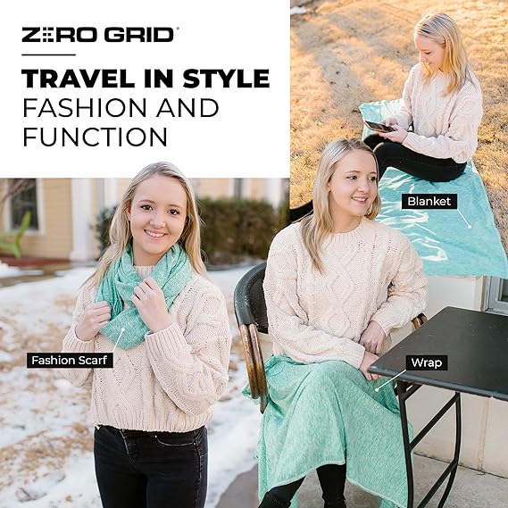 Travel Scarf - Lightweight Infinity Scarf with Hidden Zipper Pocket & Customizable Snaps