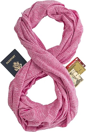 Travel Scarf - Lightweight Infinity Scarf with Hidden Zipper Pocket & Customizable Snaps