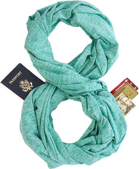 Travel Scarf - Lightweight Infinity Scarf with Hidden Zipper Pocket & Customizable Snaps