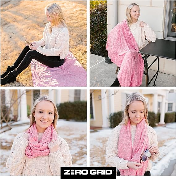 Travel Scarf - Lightweight Infinity Scarf with Hidden Zipper Pocket & Customizable Snaps