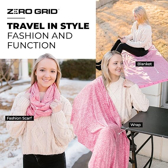 Travel Scarf - Lightweight Infinity Scarf with Hidden Zipper Pocket & Customizable Snaps