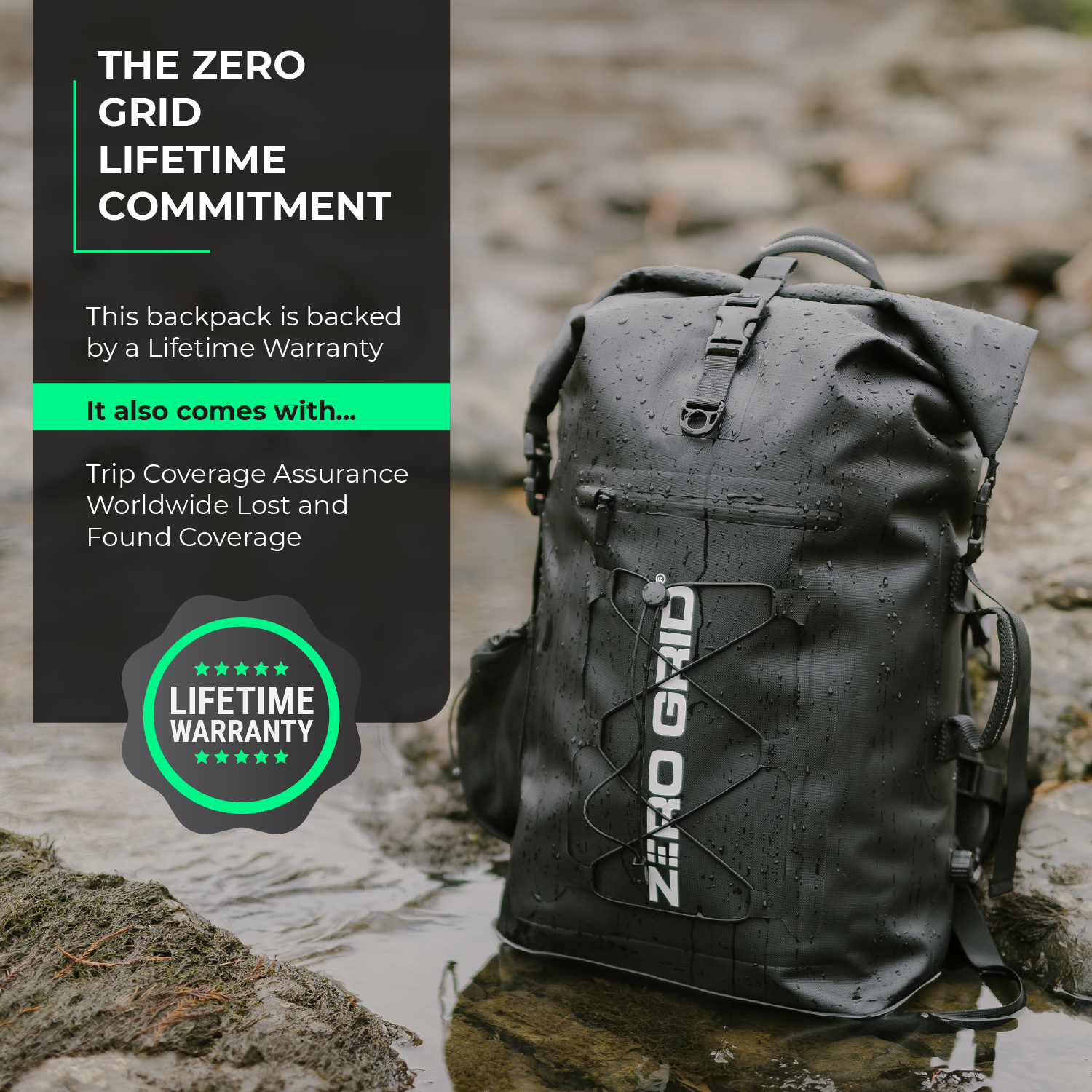 anti-theft waterproof travel backpack zeroblac.com Waterproof Backpack with Rolltop Closure and Faraday Blocking Liner