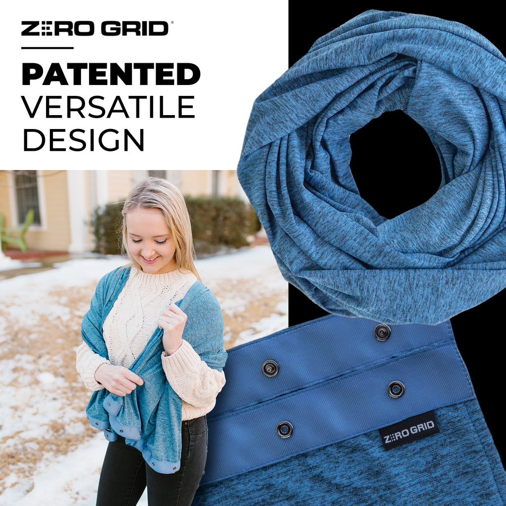 Travel Scarf - Lightweight Infinity Scarf with Hidden Zipper Pocket & Customizable Snaps
