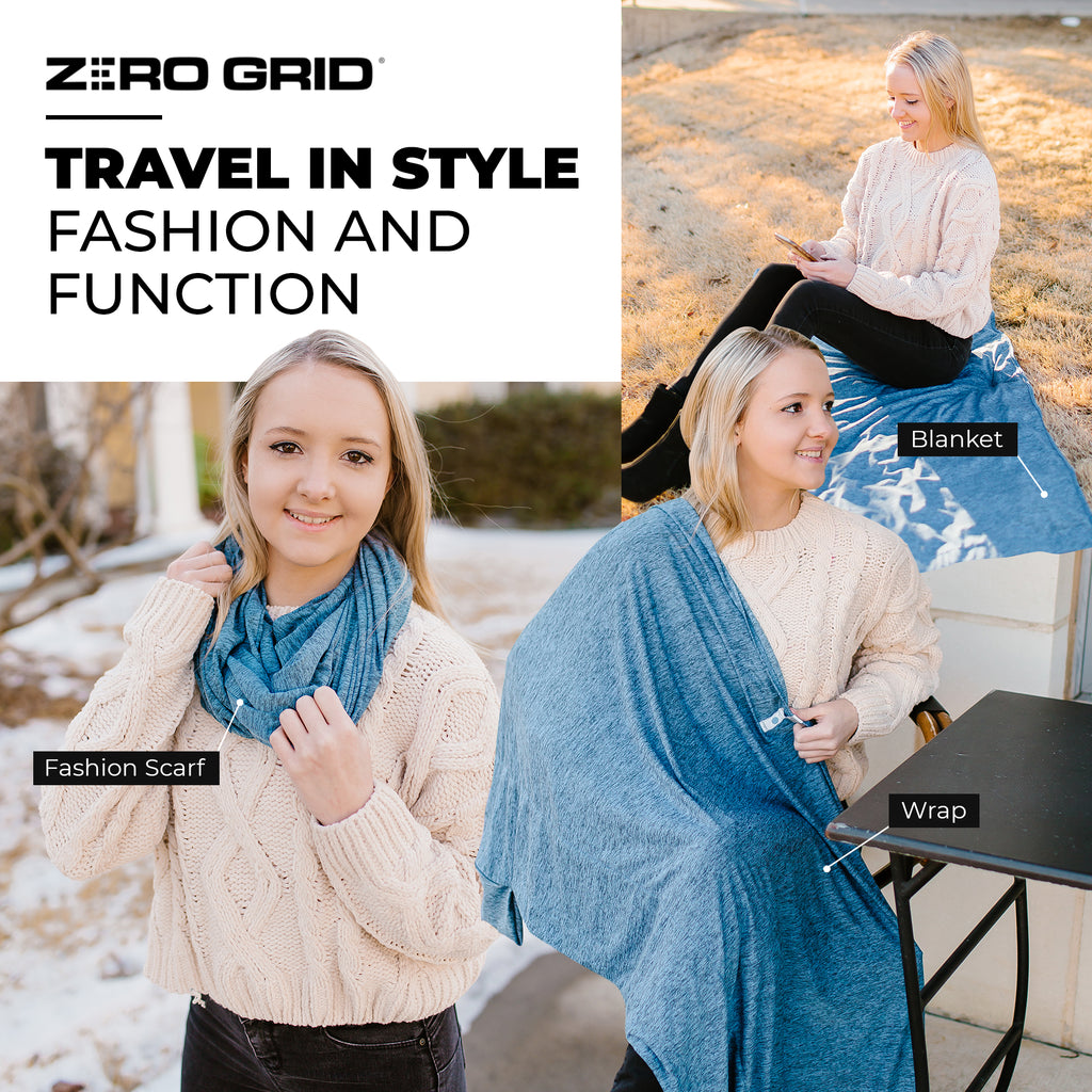 Travel Scarf - Lightweight Infinity Scarf with Hidden Zipper Pocket & Customizable Snaps