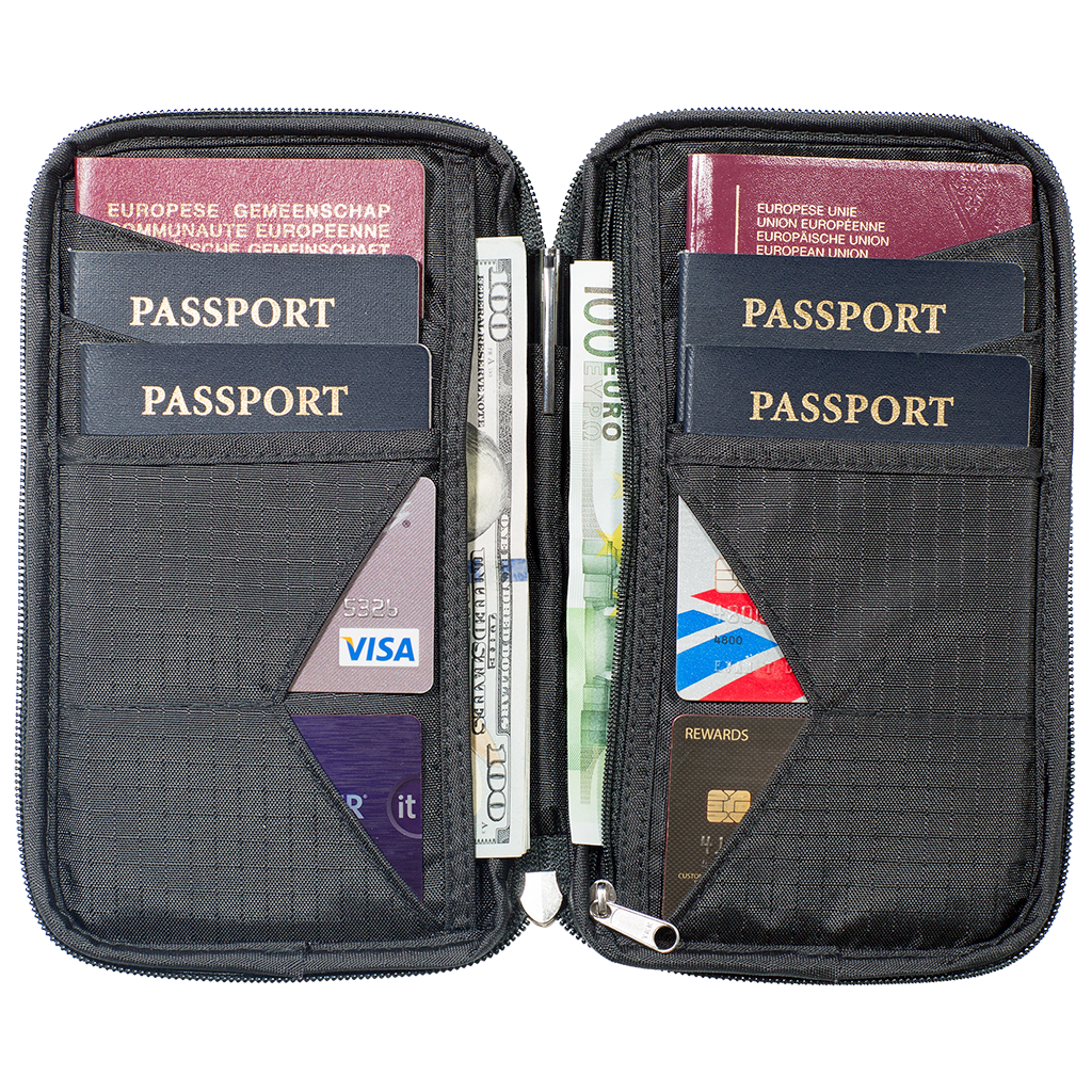 RFID Blocking Short Wallet ID Credit Card Holder Travel Phone Pouch  Organizer Zipper Handbag with Wrist Strap Money Case