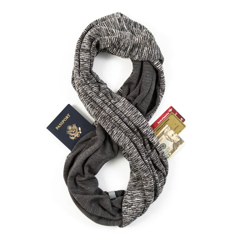 Travel Scarf - Lightweight Infinity Scarf with Hidden Zipper Pocket & Customizable Snaps